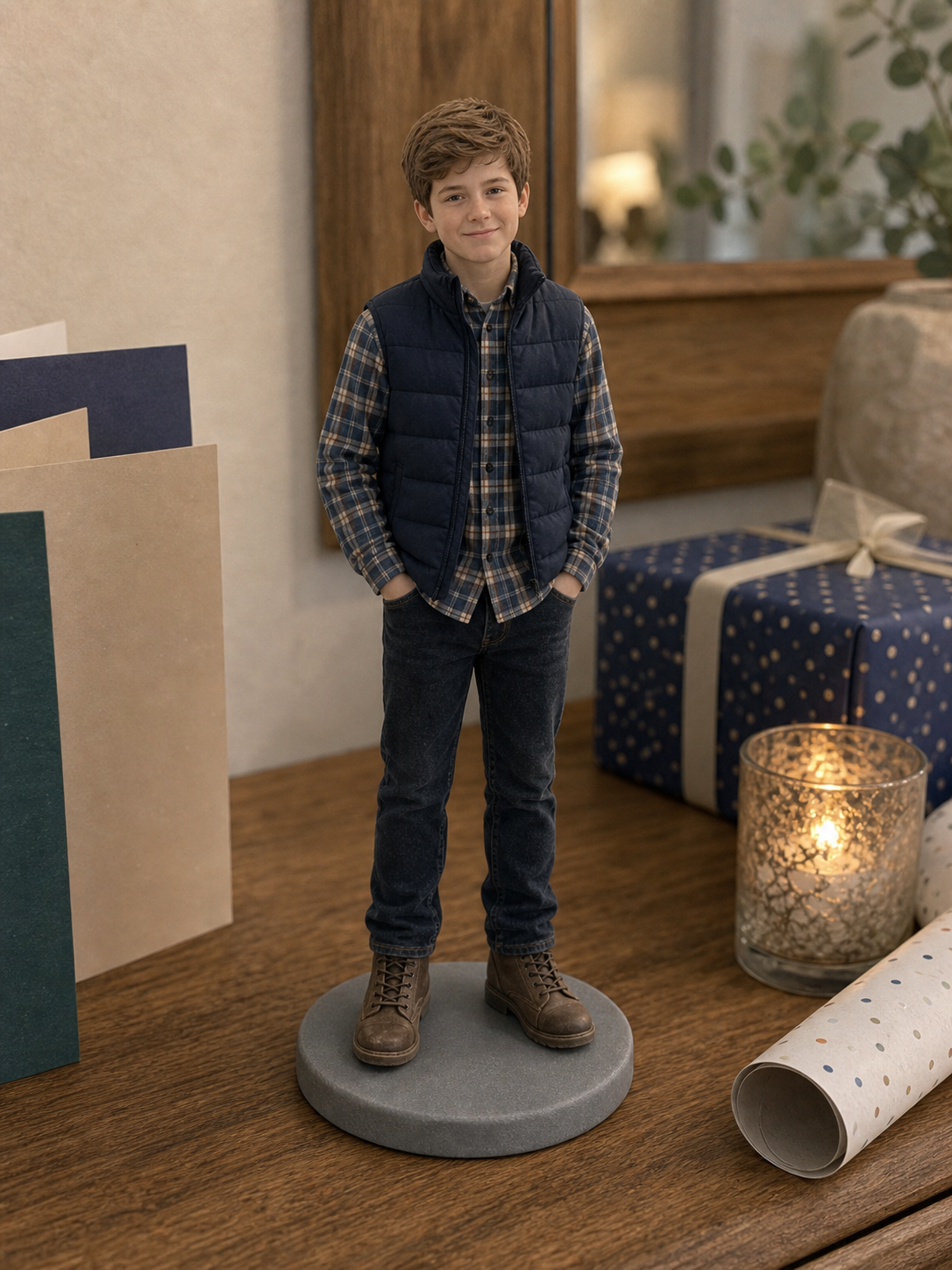 Child figurine gift box and presentation setup