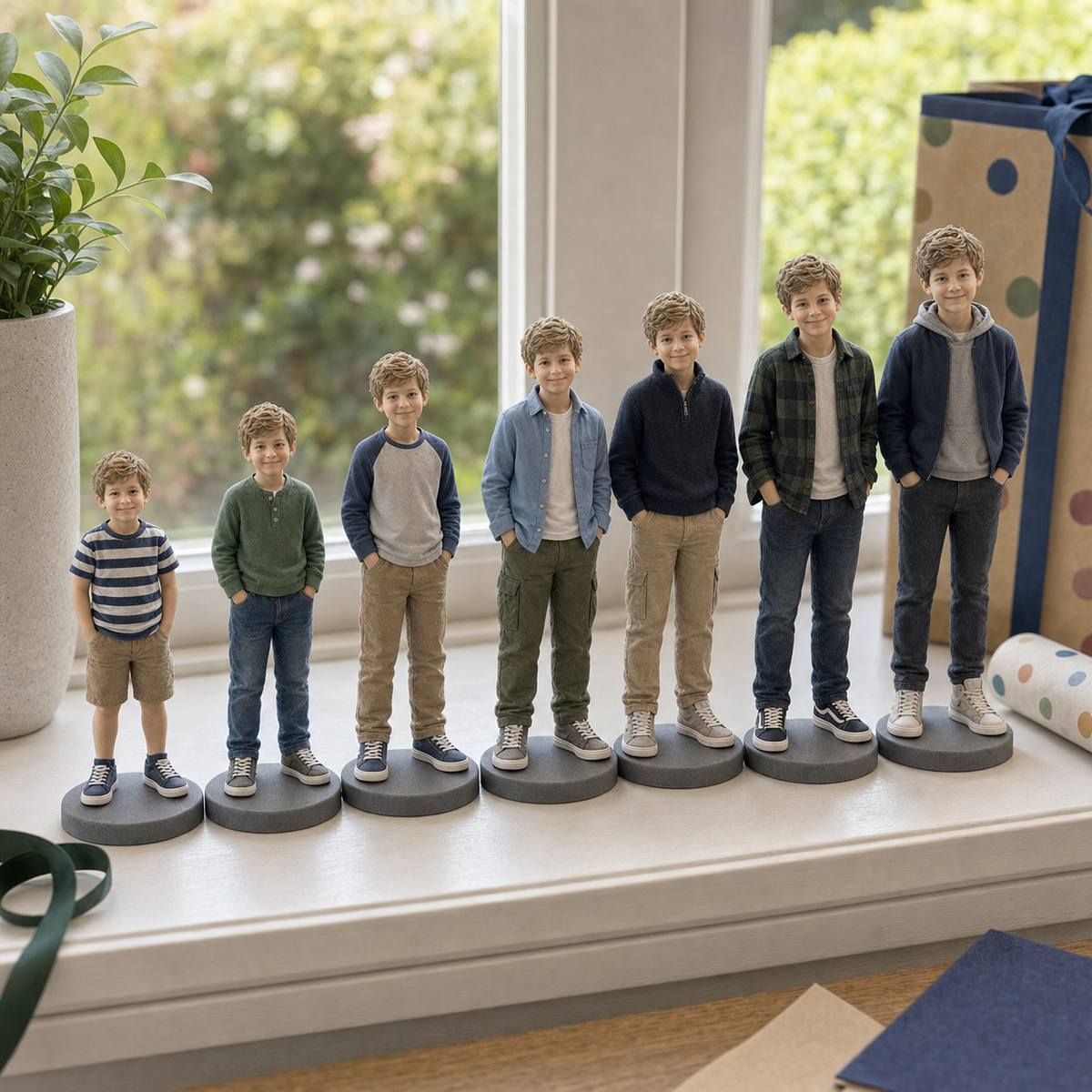 Hand-finished child photo figurine detail view – AI-generated concept rendering