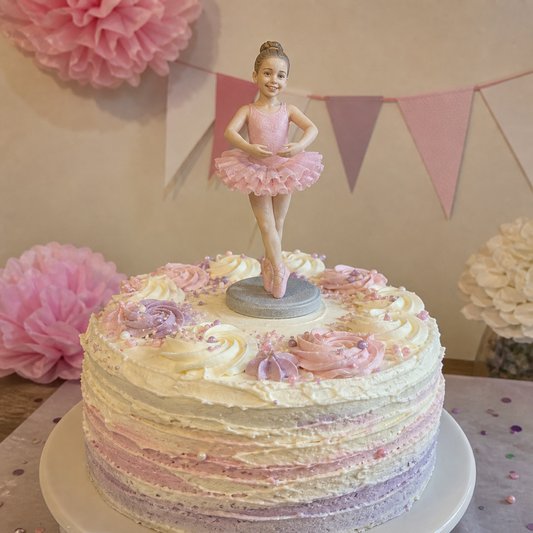Personalized birthday cake figure from photo side angle – AI-generated concept rendering