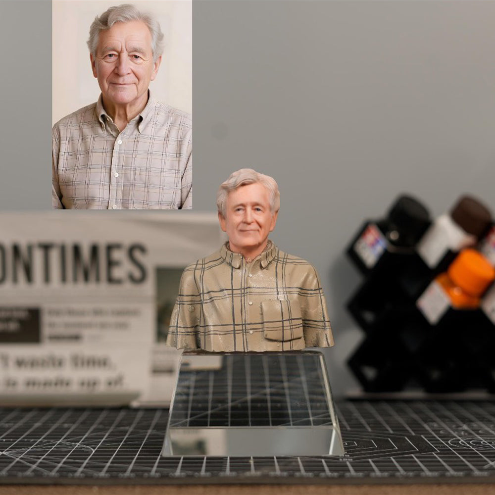 Personalized colored bust statue close-up detail