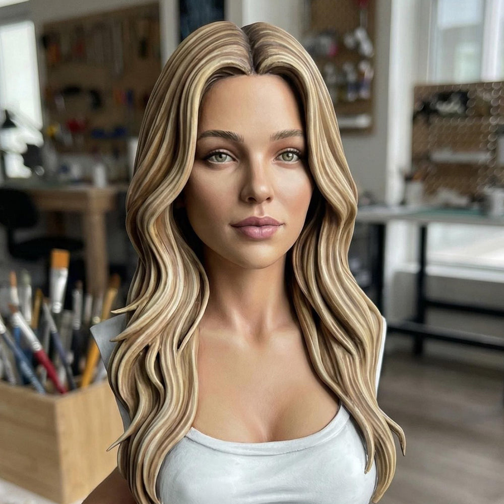 3D colored bust statue with sculpted facial detail