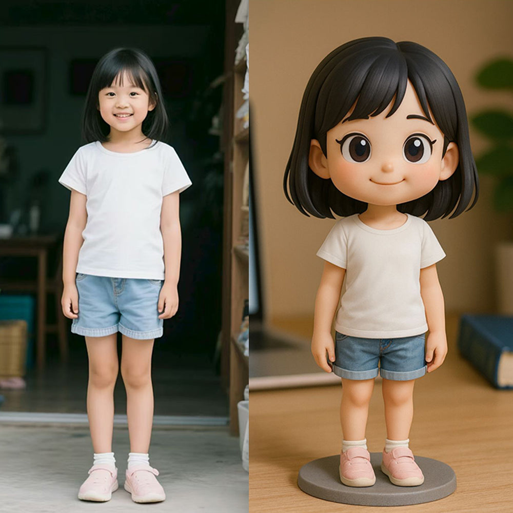 Custom 3D figurine displayed as a personalized keepsake gift – AI-generated concept rendering