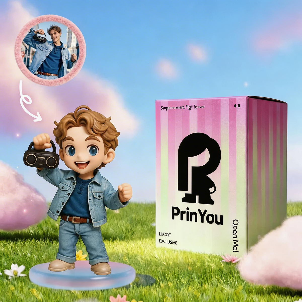 Custom 3D Figurine Gift Box with PrinYou Packaging – AI-generated concept rendering