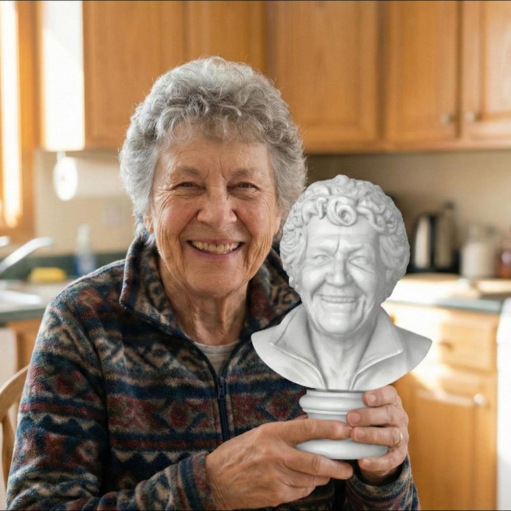 Personalized memorial half body sculpture display example