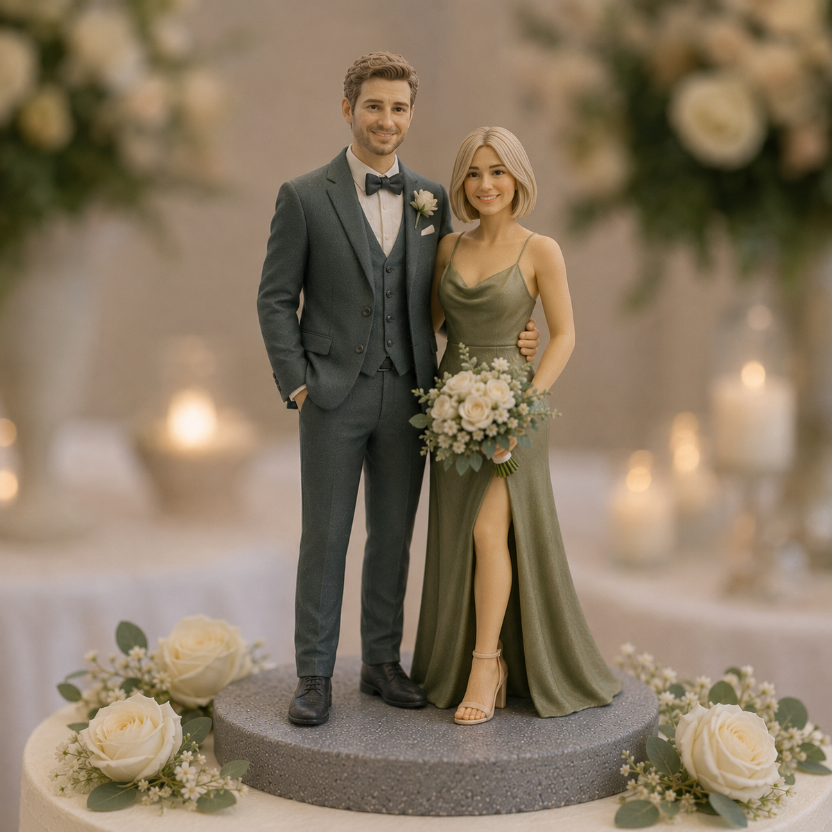 Custom bride and groom figurine for wedding cake display – AI-generated concept rendering