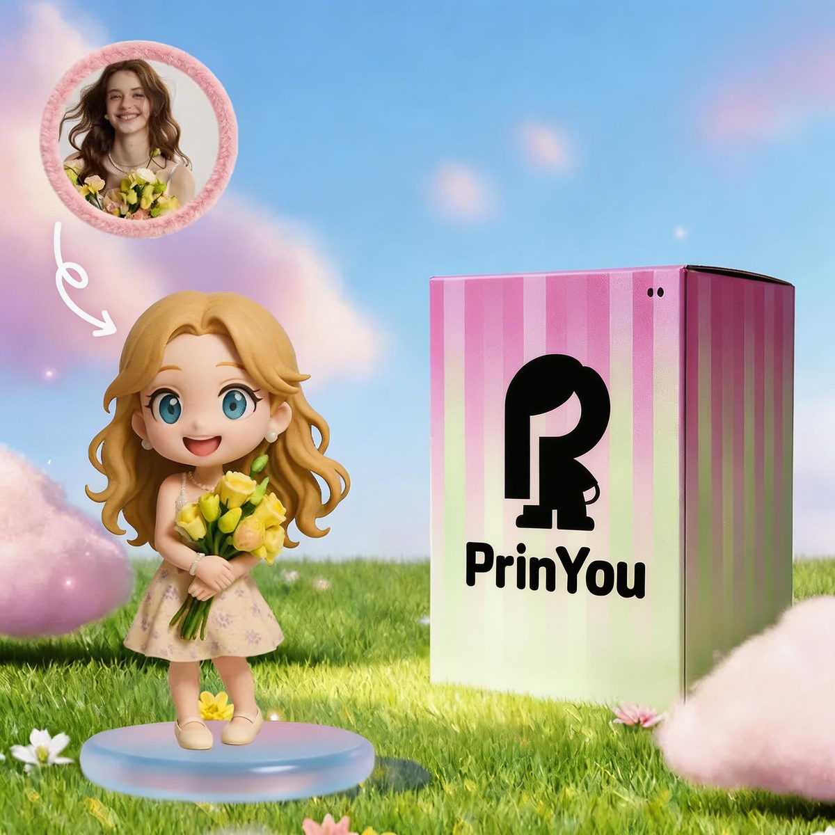 Custom Floral Dress Figurine with PrinYou Gift Box – AI-generated concept rendering
