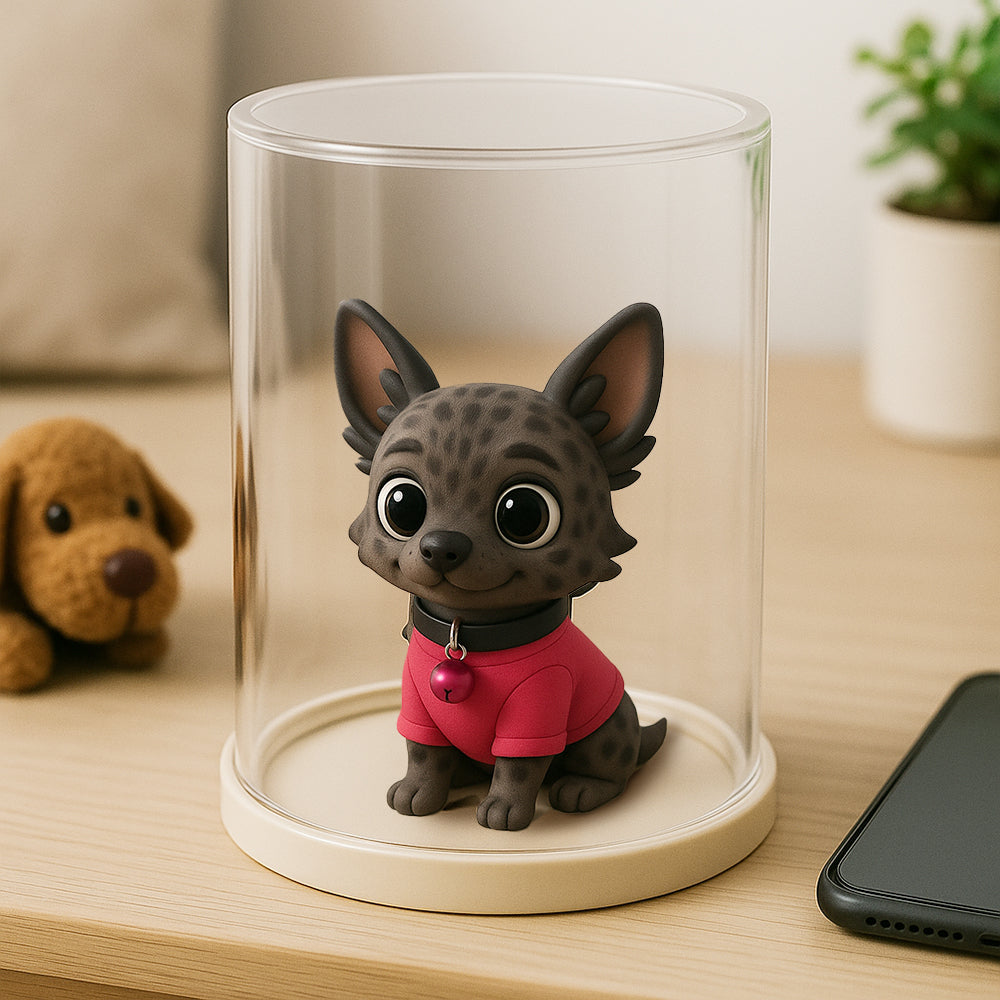 Custom 3D Action Figure with Display Case shelf display view – AI-generated concept rendering