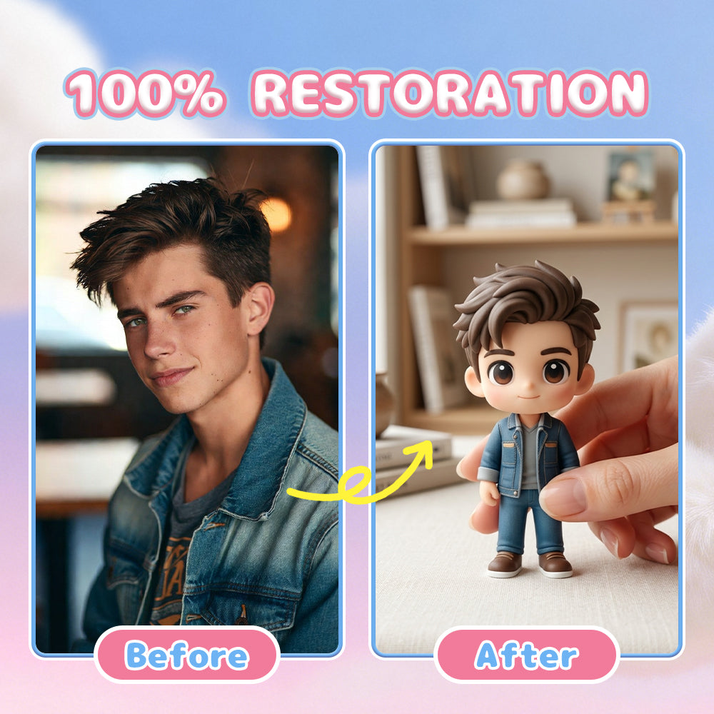 Photo to 3D figurine restoration before and after