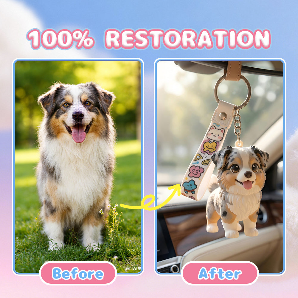 Custom 3D Pet Figure Keychain from Photo close-up detail