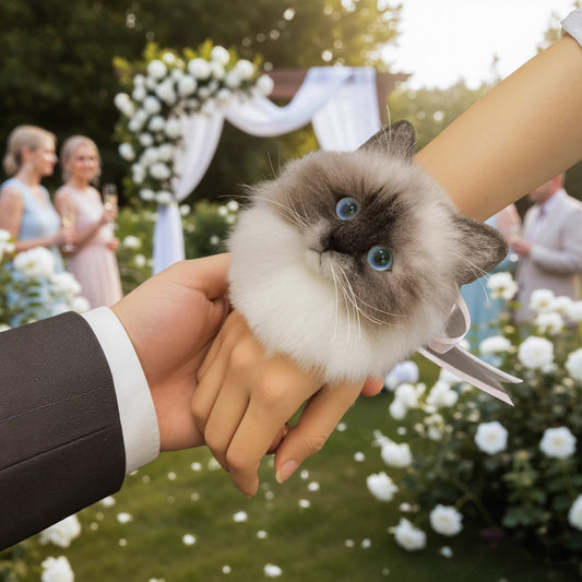 Custom needle felted wool pet face brooch and wedding wrist corsage