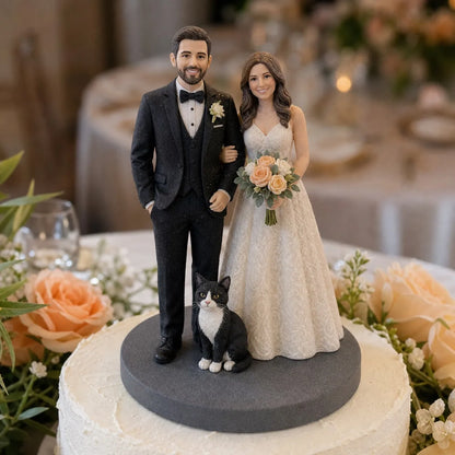 Bride and groom wedding cake topper figurine premium finish example – AI-generated concept rendering