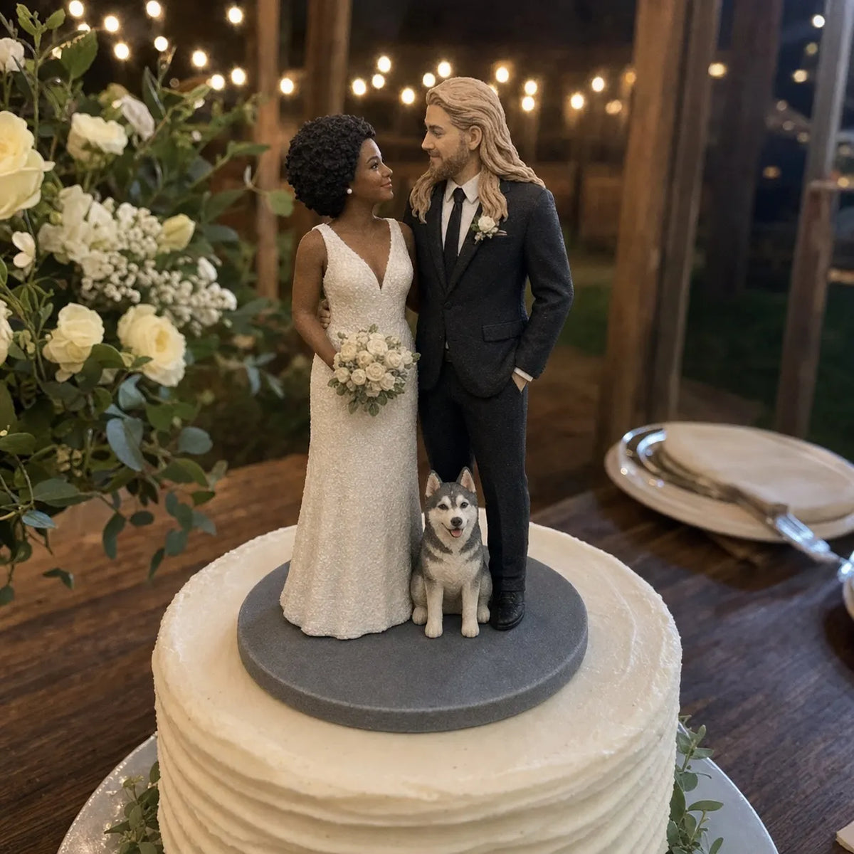 Custom wedding topper figurine for reception cake table display