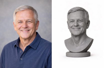 Upper body 3D sculpture from photo wide display view – AI-generated concept rendering