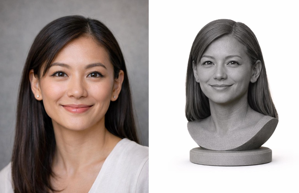Memorial half body keepsake sculpture final angle – AI-generated concept rendering