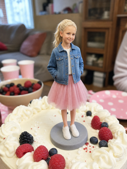 Custom child photo figurine with alternate pose view – AI-generated concept rendering