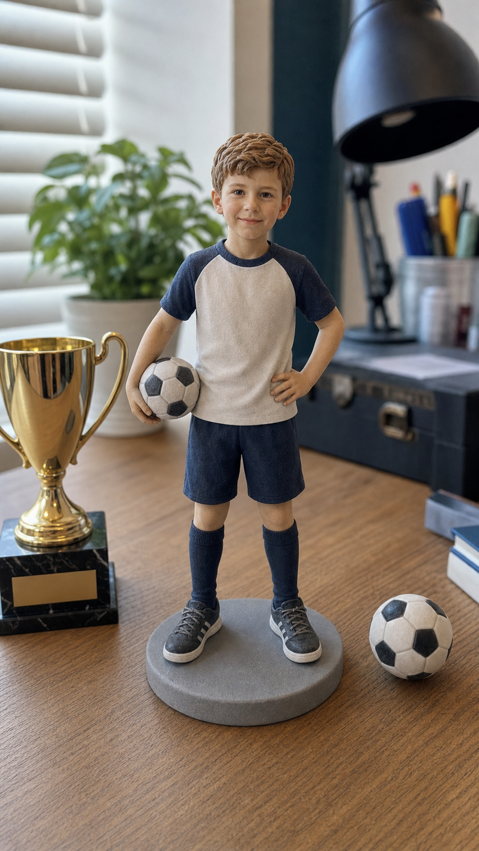 Custom child figurine from photo for birthday keepsake display – AI-generated concept rendering