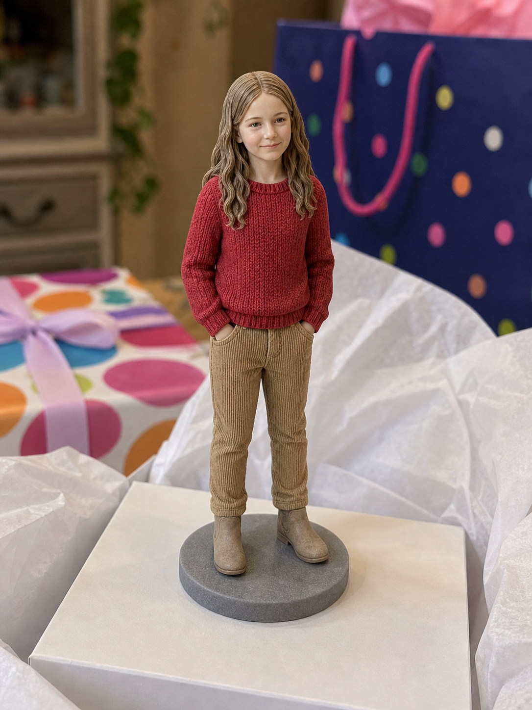Personalized child keepsake figurine face detail view