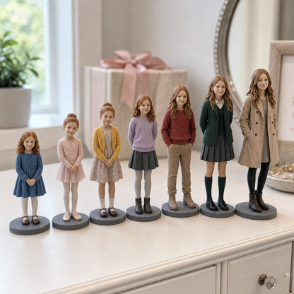 Personalized child figurine from photo side view – AI-generated concept rendering