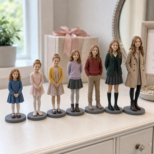 Personalized child figurine from photo side view – AI-generated concept rendering