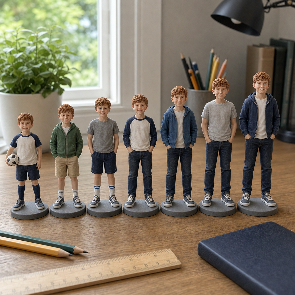 Child photo figurine close-up with face and outfit detail – AI-generated concept rendering
