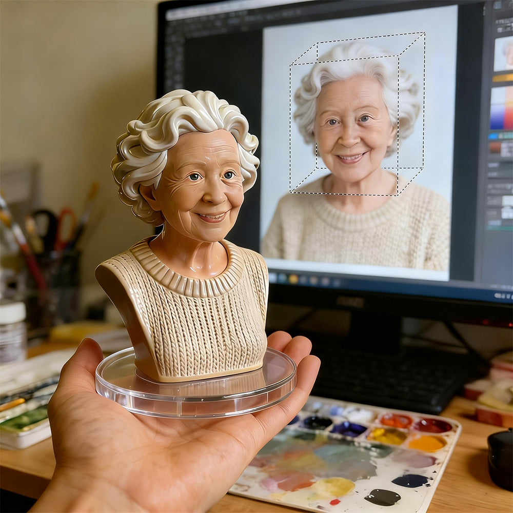 Custom portrait bust packaging and gift presentation – AI-generated concept rendering