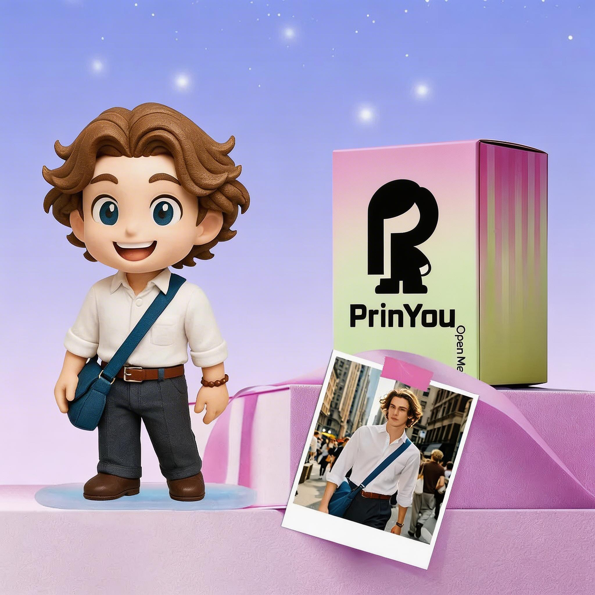 Mini Custom 3D Figurine from Photo size and display view – AI-generated concept rendering