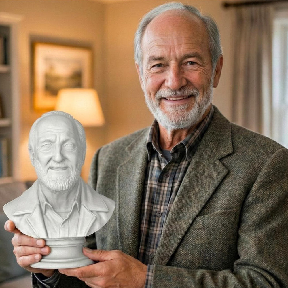 Half body portrait sculpture made from one photo