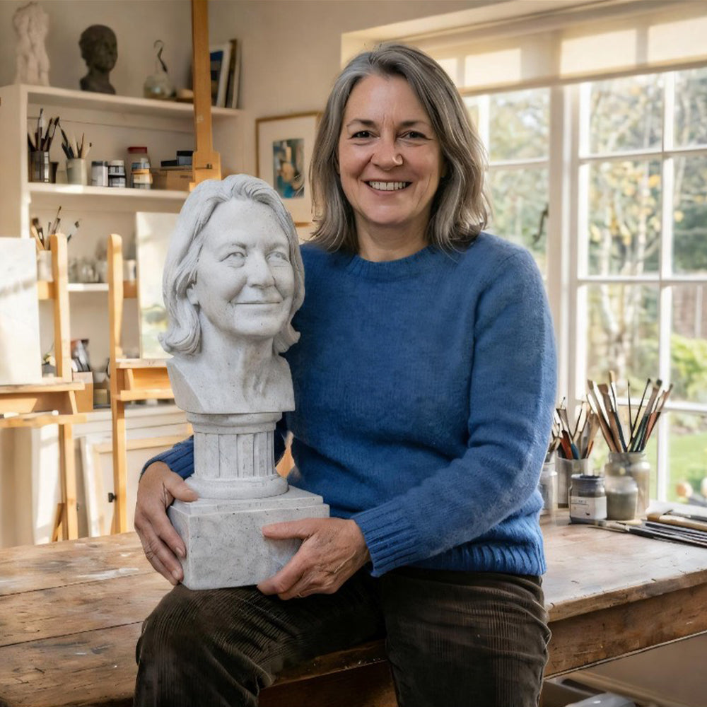 Custom bust-style figurine with clothing detail view