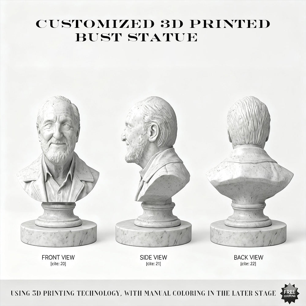 Custom half body figurine with refined portrait finish – AI-generated concept rendering