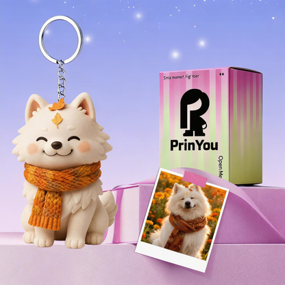 Custom 3D Pet Figure Keychain from Photo front view – AI-generated concept rendering