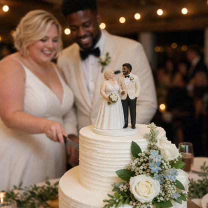 Bride and groom cake topper figurine milestone keepsake example