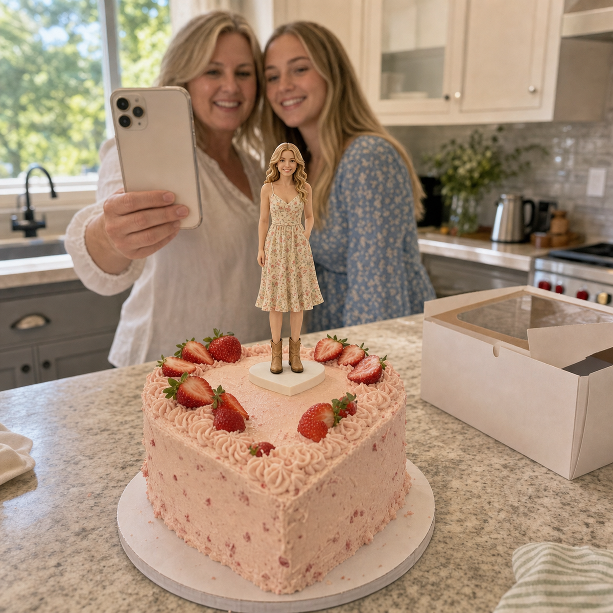 Personalized birthday cake topper figurine for couple celebration – AI-generated concept rendering