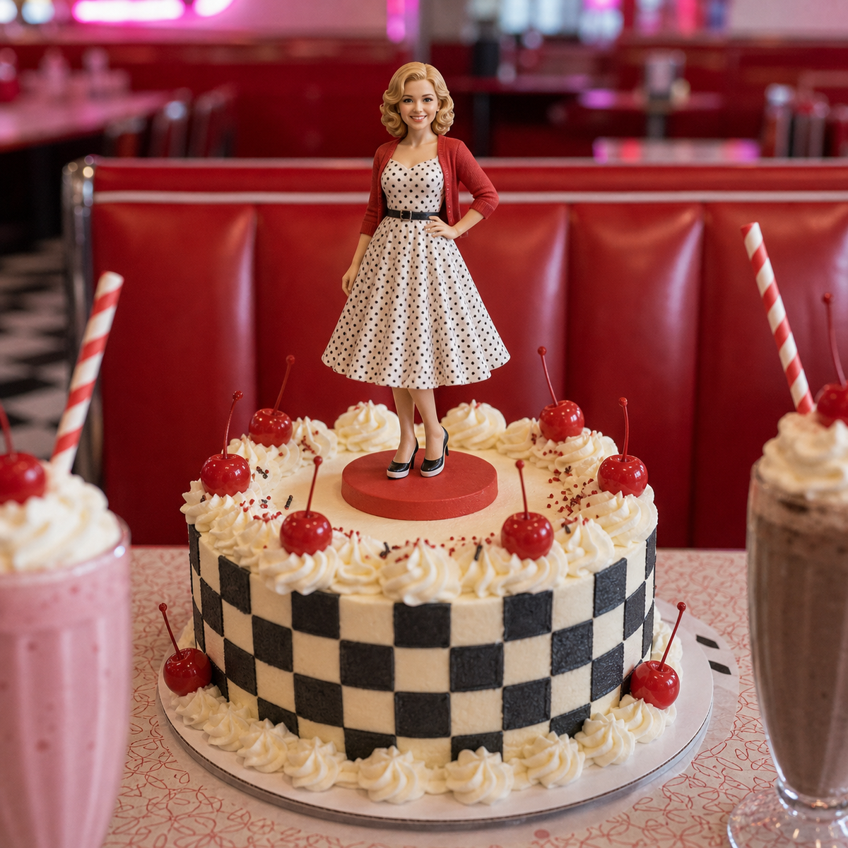 Birthday cake topper figurine with photo-based sculpted detail – AI-generated concept rendering