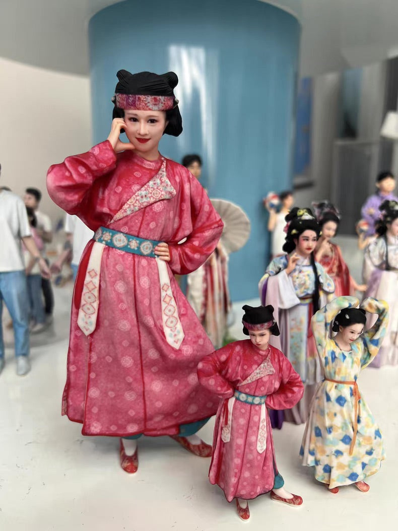 Custom pink costume figurine matched to a reference photo