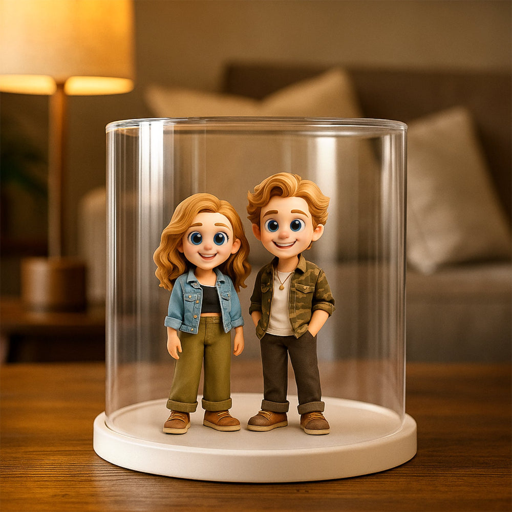 Custom 3D Action Figure with Display Case front view – AI-generated concept rendering