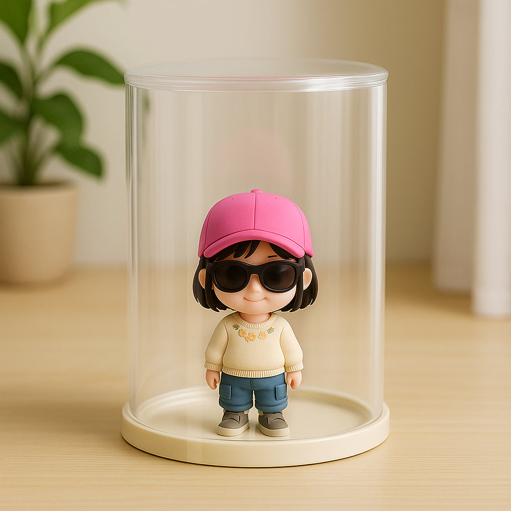 Custom 3D Action Figure with Display Case alternate pose view – AI-generated concept rendering