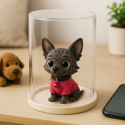 Custom 3D Action Figure with Display Case shelf display view – AI-generated concept rendering