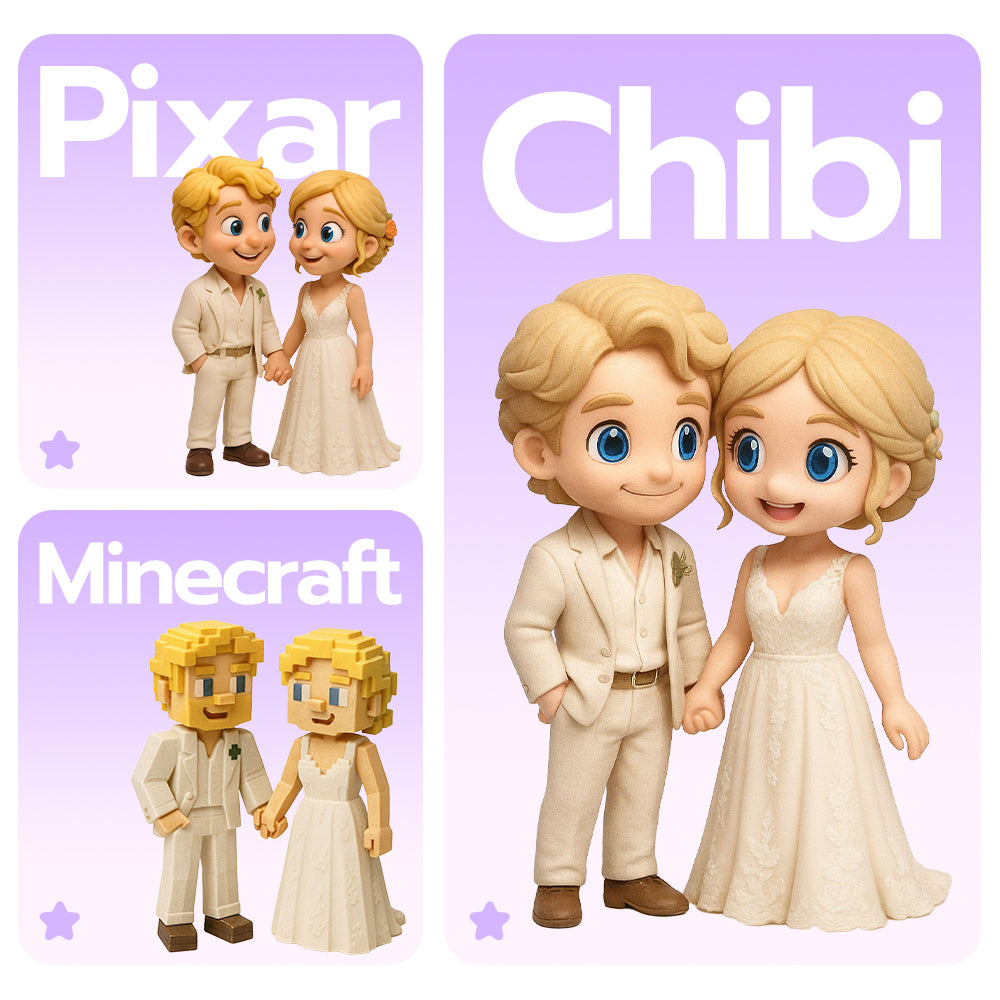 Custom 3D Couple Figurine from Photo pet keepsake example – AI-generated concept rendering