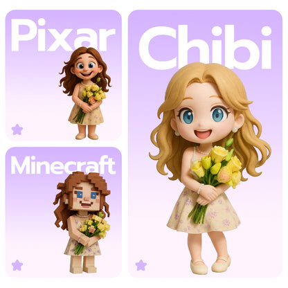 Mini custom 3D figurine from photo personalized gift example – AI-generated concept rendering
