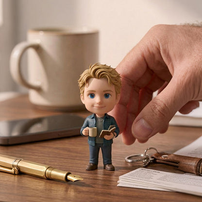 Mini custom 3D figurine from photo display example – AI-generated concept rendering