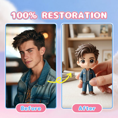 Photo to 3D figurine restoration before and after