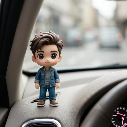 Custom 3D figurine displayed inside a car