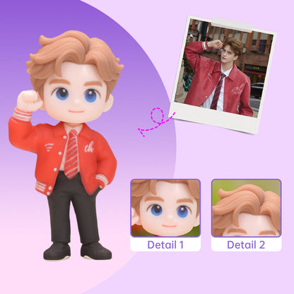 Personalized red jacket figurine with reference photo