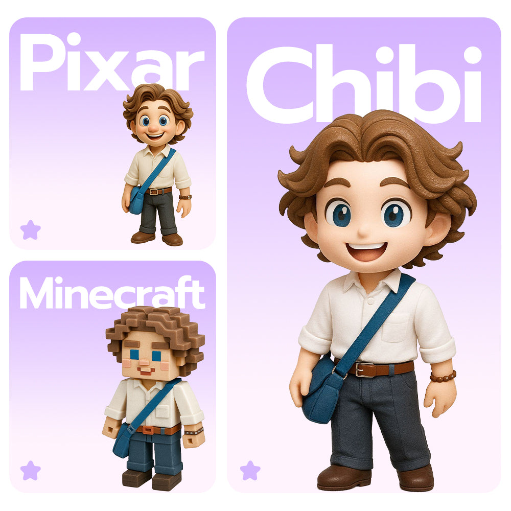 Pix Chibi Minecraft style custom figurine options – AI-generated concept rendering