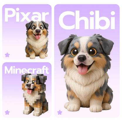 Custom 3D Pet Figurine from Photo close-up detail – AI-generated concept rendering