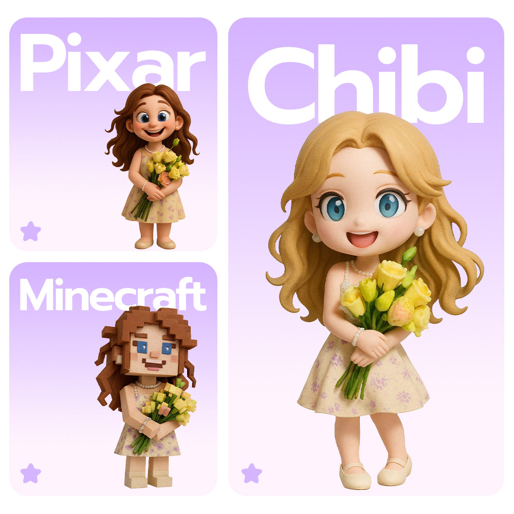 Custom Cartoon Style Doll from Photo close-up detail – AI-generated concept rendering