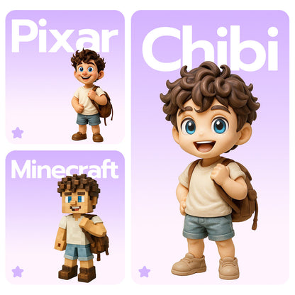 Custom Cartoon Style Doll from Photo shelf display view – AI-generated concept rendering