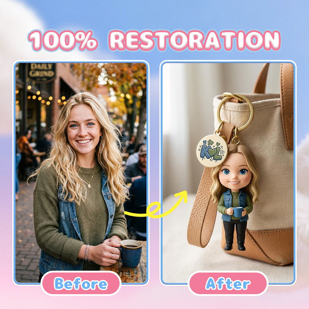 Custom 3D Figure Keychain from Photo shelf display view