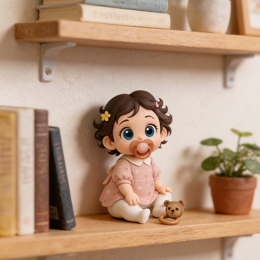 Custom Kids 3D Figurine from Photo finished keepsake angle – AI-generated concept rendering