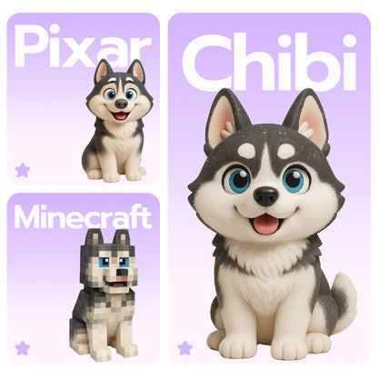 Custom 3D Pet Figure Keychain from Photo family keepsake example – AI-generated concept rendering